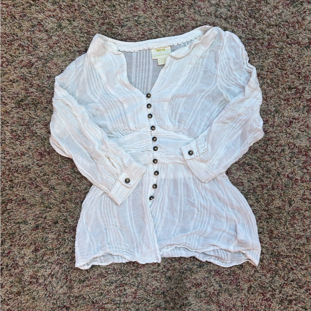 Maeve Anthropologie White Button up Blouse